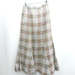 ◇ ⊂ niko and … ニコアンド チェック柄 ロング フレア スカート サイズM オレンジ グリーン レディース E  【1503050022866】