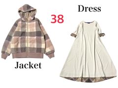 【美品】ブルーレーベルクレストブリッジ　ツーピース　サイズ38 ファーブルゾン　ロングワンピース　2点セットアップ　チェック柄　ピンク　オフホワイト　BLUELABEL CRESTBRIDGE