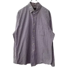 ARROW 長袖 チェックシャツ L パープル ホワイト アロー ボタンダウン チェック柄 長袖シャツ トップス 古着卸 アメリカ仕入 a709-6210