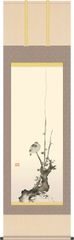 掛け軸-紅梅鳩図／宮本 武蔵(尺五)幅54.5×高さ190cm モダン オシャレ インテリア 5G9-160   床の間 重要文化財 名作