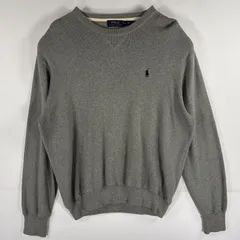 古着 ポロ・ラルフローレン POLO RALPH LAUREN コットンニットトレーナー クルーネック 前V ワンポイントロゴ L  グレー メンズ