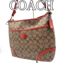 COACH コーチ F19823 シグネチャー PVC ショルダーバッグ レッドトリム Y2K / COACH F19823 Signature PVC Shoulder Bag Red Trim Logo Plate Y2K Vintage
