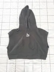 ◇ Θ puma プーマ ショート丈 ノースリーブ プルオーバー パーカー サイズS ブラック系 レディース E  【1509100082705】