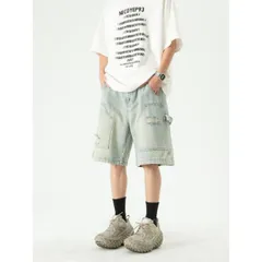  メンズ ファッション 服 男性用 オシャレ シンプル 大人 かっこいい 大きいサイズ ストリート 紳士服 デニム パンツ 夏 薄手 ワークウェア ハーフ パンツ ストレート レッグ ワイド リート