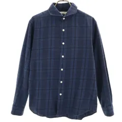 EDIFICE エディフィス チェック柄 長袖 コットンシャツ S ネイビー メンズ 古着