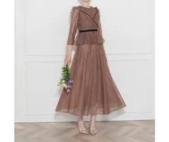 Leja レジャ 総レース花柄レイヤード配色フレア後ろリボン美脚効果ロングワンピースドレス 結婚式 披露宴 パーティ LJES221177 ピンク フリーサイズ レディース 春 ゴーゴー古着久喜倉庫店 23 No.638