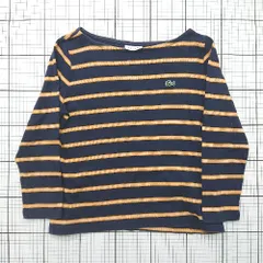 ◇ ⊇ LACOSTE ラコステ ボーダー柄 長袖 クルーネックロングＴシャツ サイズ36 ネイビー系 レディース E  【1508250006517】