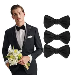 RICISUNG 蝶ネクタイ ボウタイ 3本セットメンズ ブラック無地 ワンタッチ 蝶 ネクタイ ふじやま織 二重層 簡単 調整な お手軽に使用な フック 装着 大人 から 子供 卒業式 結婚式 まで 黒