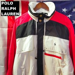 POLO RALPH LAUREN ポロ ラルフローレン USA製 ウィンドブレーカー ブルゾン XL フード収納 トリコロールカラー 10601