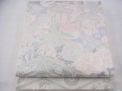 5k1513 袋帯　絹　プラチナ二重箔　花宴胡蝶文　唐織　白　銀色　花柄　和装 miyagawa-kimono_sb53135