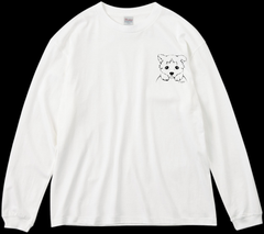 いぬワンポイントイラスト/オリジナルデザイン/00114-BLC/Printstar 5.6オンス ヘビーウェイトビッグLS-Tシャツ/ホワイト