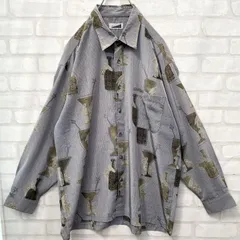 【希少】90s ヴィンテージ カクテル 総柄 デザインシャツ 長袖 Lサイズ 昭和レトロ ヴィンテージ