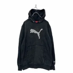 PUMA プリント スウェット パーカー S ブラック プーマ フーディー ポケット 古着卸 アメリカ仕入 a509-5443