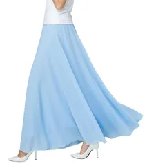 ウエストゴム 夏 裏地付き 春 マキシスカート フレアスカート シフォン レディース ロングスカート [syvent]