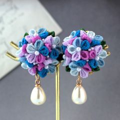❁大人かわいいつまみ細工紫陽花イヤリング❁和装・着物・浴衣イヤリング・アクセサリー・ハンドメイドアクセサリー