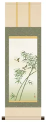 10年保証 掛け軸 ミニ掛け軸  和風 花鳥画  年中掛け 竹に雀3 田村竹世 モダン 掛軸 床の間 和室 おしゃれ 壁掛け 絵