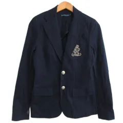 ラルフローレン RALPH LAUREN テーラードジャケット ブレザー 銀ボタン 紺ブレ 2B エンブレム刺繍 本切羽 コットン 国内正規 ネイビー 6 ■YHS