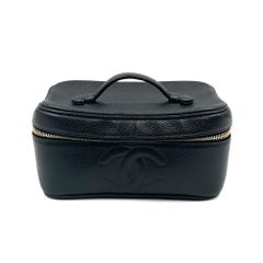【極美品】CHANEL　シャネル　キャビアスキン　ココマーク　バニティバッグ　ハンドバッグ　コスメ収納　ポーチ　ブラック　黒　レディース