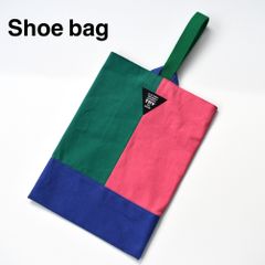 帆布　シューズバッグ　グリーン×ピンク