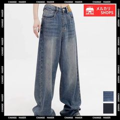 ワイドデニムパンツ ビンテージジーンズ 美脚 レディース レトロ風 ジーパン ワイドレングス ウォッシュデニム 脚長 ストレートデニム ゆったり 色落ちジーンズ 韓国風 ジーンズ 体型カバー ボトムス ユーズド加工 デニム CH92SFL-001