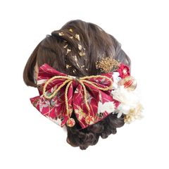 [Lomeri ロメリ] 七五三の髪飾り ドライフラワー つまみ細工 和柄リボン 七五三 ゆかた 成人式 前撮り Y21 (レッド)