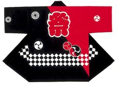 【人気商品】(黒・赤）帯・鉢巻付き シルクプリント子供袢天セット 【お祭り・子供用はっぴ】