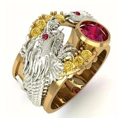 指輪 龍×鯉 和柄 リング 010 金×銀 ヤクザ ヤンキー オラオラ系 悪羅悪羅 チンピラ カジュアル ホスト 派手 メンズ アクセサリー ファッション