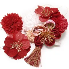 髪飾り 成人式 振袖 袴 ３点セット 梅 桜 菊 赤 大人 浴衣 かんざし 簪 卒業式 フォーマル 結婚式 花 つまみ細工 ちりめん 水引 ブライダル W88 No.1609 m859　WSi