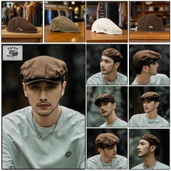 メンズ ハンチング帽 綿素材 綿 春 夏 秋 冬 大人カジュアル シンプル おしゃれ 旅行 散歩 アウトドア 韓国ファッションャスケット 帽子 シンプル  ブラウン カーキ ホワイト