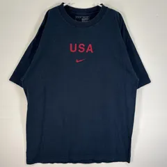 古着 ナイキ NIKE 半袖Tシャツ センタースウッシュ プリント ロゴ 大きいサイズ 肉厚 USA XL  ネイビー メンズ
