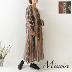 ＊【新品】【Memoire メモワール】ブロックプリント コモンズプリント コットン ボイル ワンピース(a4809-605-01)レディース 秋 冬 ゆったり ワイド Aライン フレア エスニック 小紋柄 ナチュラル 服 ナチュランド 40代 50代 60代