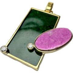 板ヒスイ/翡翠 20.781ct コバルトカルサイト 6.513ct ダイヤモンド 0.20ct ペンダントトップ K18ゴールド 18金  13.0g レディース 【中古】【真子質店】【NN】