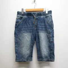 ザラ ZARA BOYS デニム風 ショート ハーフ パンツ 13/14 164cm インディゴ ウエストリブ 子供服 ジュニア