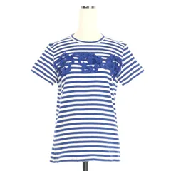 トリココムデギャルソン tricot COMME des GARCONS フラワー刺繍 ボーダーTシャツ  カットソー 半袖 ホワイト/ブルー 白 青 TK-054のサムネイル