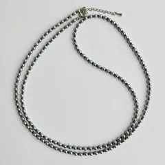 貝ベビーパールとビーズのオペラネックレス/約3.5mm約80cm+5cm/シルバーグレーxネイビー/R/made in japan