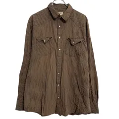 OLD NAVY 長袖 ストライプシャツ XL ブラウン ホワイト オールドネイビー スナップボタン ビッグサイズ 古着卸 アメリカ仕入 a701-5618