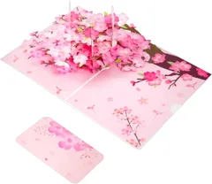 新品 3D 立体 桃の花 飛び出すメッセージカード グリーディングカード ポップアップ ピンク 桃の木 バースデーカード 誕生日 結婚式 母の日 敬老の日 感謝 祝福カード 封筒付き 20*15cm
