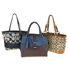 【中古】 3点セット コーチ COACH シグネチャー ショルダーバッグ ハンド ブラック ブラウン キャンバス レザー 03BK569