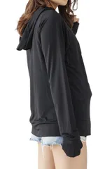 [MORE AUNI] ラッシュガード レディース 水着 体型カバー UPF50+ 接触冷感 Q-max 98% uvカット 夏 パーカー 日焼け 止め 防止 暑さ対策グッズ 長袖 指穴付き マラソン ジョギング 散歩 紫 [ブラック / 8211] [LL]