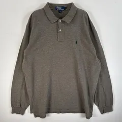 古着 90's/90年代 ポロバイラルフローレン Polo by Ralph Lauren 鹿の子 長袖 ポロシャツ ロゴ 刺繍 2ボタン 大きいサイズ XL  グレー系 無地 メンズ