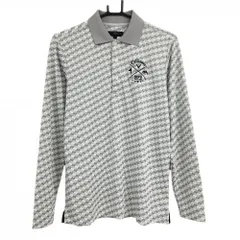 【超美品】キャロウェイ 長袖ポロシャツ ライトグレー×白 総柄 ロゴ刺しゅう  メンズ M ゴルフウェア Callaway