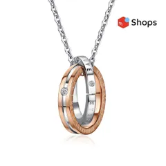 ［小ぶり］ダブルリングペンダント ネックレス ステンレス ローズゴールド トップ径20mm f