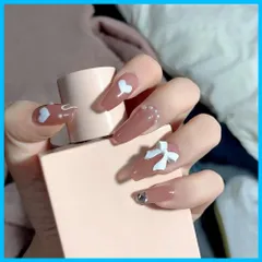 【人気商品】24枚セット ネイルチップ 12別サイズ 中位の長さ 落ち着いたブラウンのツイードに、蝶び 流行りのホワイトを取り入れた上品なデザインです