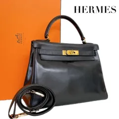 希少　エルメス　ケリー28 　ボックスカーフ　ハンドバッグ　黒　2way　4839
