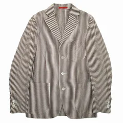 イザイア ユナイテッドアローズ ISAIA UNITED ARROWS ストライプ シアサッカー コットン テーラードジャケット シングル 3釦 ブレザー ブルゾン 総柄 44 茶×白/メンズのサムネイル