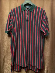 希少 MADE IN USA製 Polo by Ralph Lauren ストライプ柄半袖鹿の子ポロシャツ マルチカラー Lサイズ