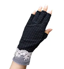 【数量限定】ドライブ 自転車 運転 すべり止め スマホ対応 通勤 紫外線対策 おしゃれ ドット柄 通学 綿 通気 薄手 春夏秋 uvカット グローブ ショート 5色 レディース 指なし手袋 [AfinderJP]