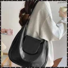 ホーボーバッグ黒フラップショルダーバッグ 三日月型ショルダーバッグ 韓国風肩掛けバッグ レディース マチ広いフェイクレザーバッグ大容量 合皮ファスナーバッグお洒落 カジュアルバッグ黒 大人バッグきれいめ 通勤バッグシンプル