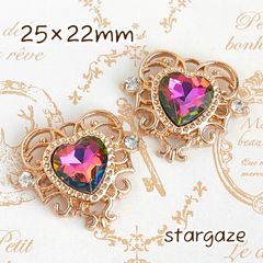 【 2個 】 25×22mm ハートセンターパーツ ストーン ビジュー ヴィトレイルミディアム×ゴールドフレーム