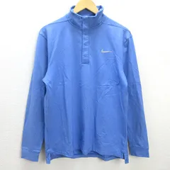 C■ナイキゴルフ/NIKE GOLF STANDARD FIT 長袖ドライポロシャツ/ゴルフウェア モックネック ハーフボタン【L】青/MENS■87【中古】のサムネイル